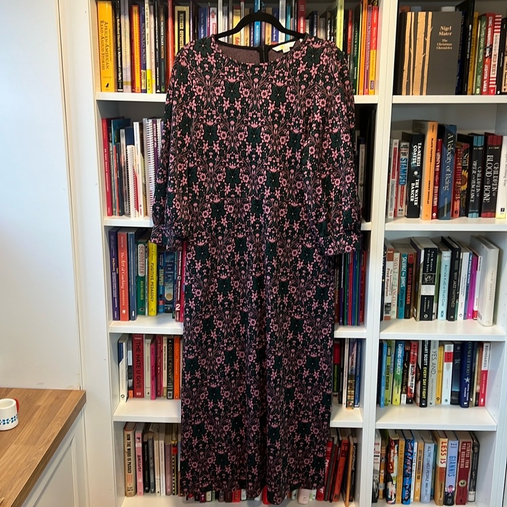 Boden Black Dress with Pink Floral Print